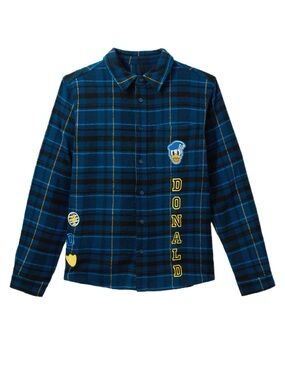 Men’s Disney Flannel Button Down Shirt - Donald Duck Blue Plaid - Size XL - NWT